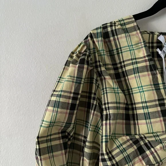 Derek Lam 10 Crosby Bella Crop Top Yellow Plaid Womens Size 6 - Picture 5 of 10